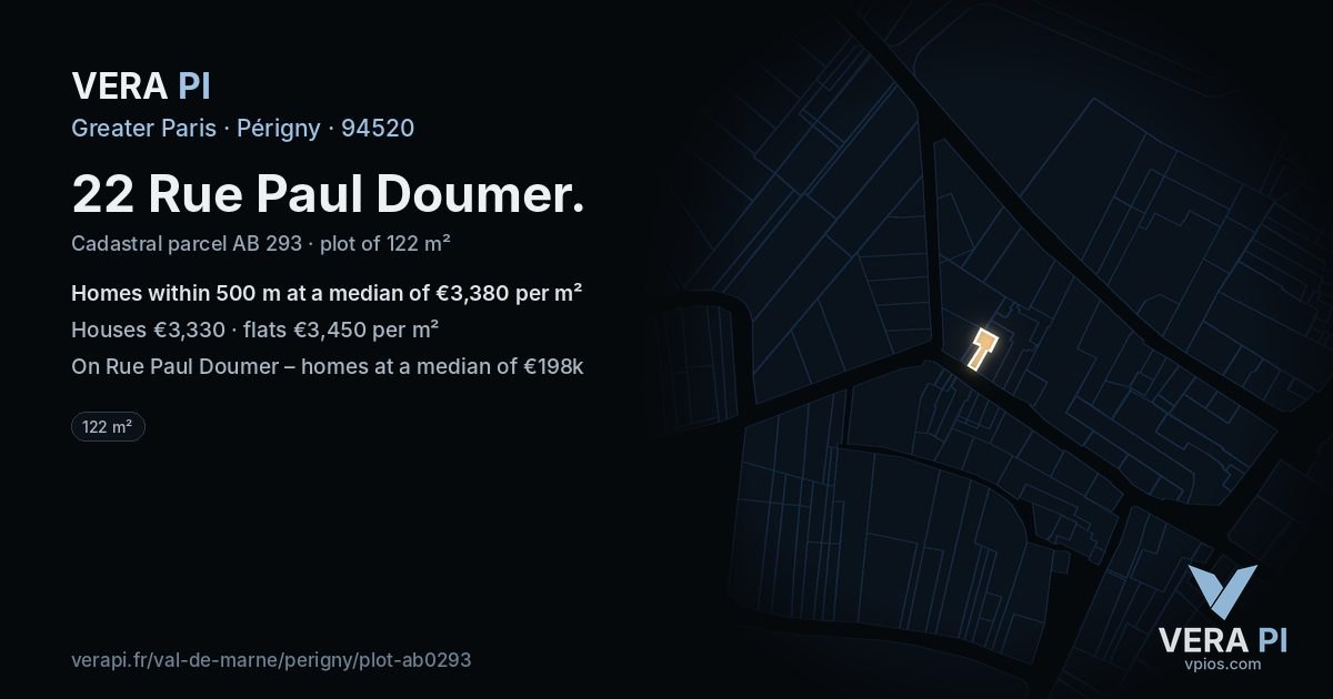 22 Rue Paul Doumer, Périgny at night – the plot lit, the parcels around coloured by the prices near them