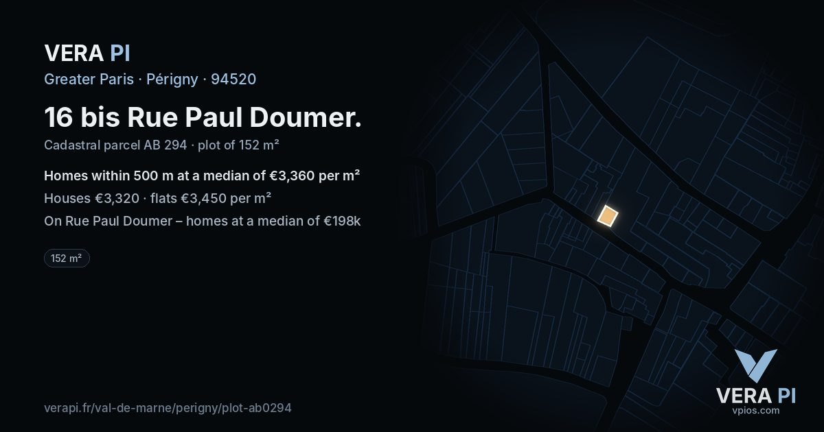 16 bis Rue Paul Doumer, Périgny at night – the plot lit, the parcels around coloured by the prices near them