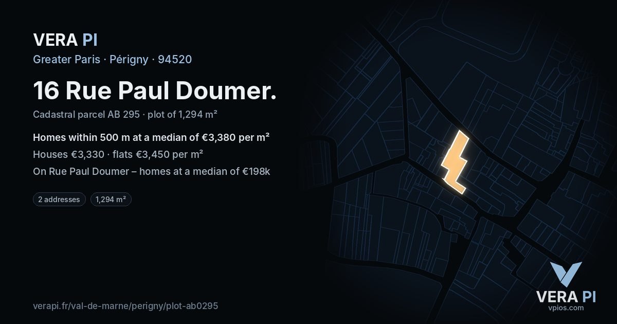16 Rue Paul Doumer, Périgny at night – the plot lit, the parcels around coloured by the prices near them