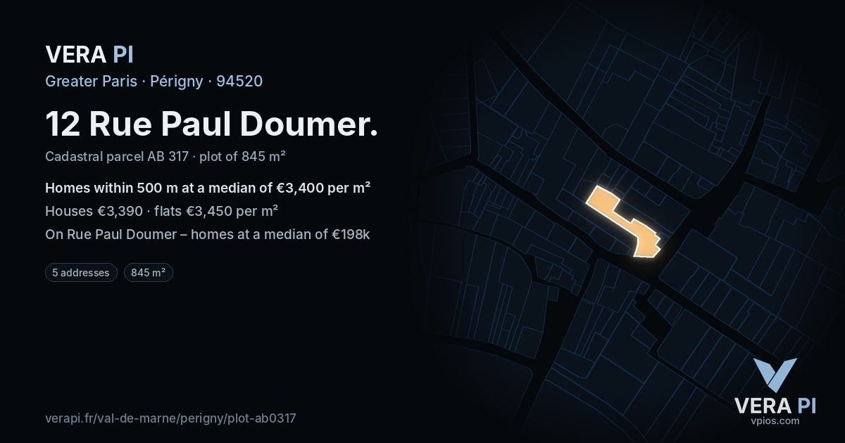 12 Rue Paul Doumer, Périgny at night – the plot lit, the parcels around coloured by the prices near them