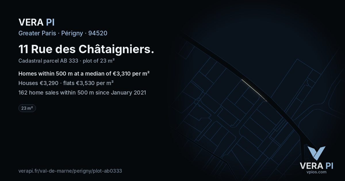 11 Rue des Châtaigniers, Périgny at night – the plot lit, the parcels around coloured by the prices near them