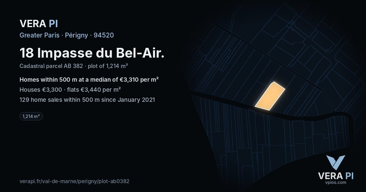 18 Impasse du Bel-Air, Périgny at night – the plot lit, the parcels around coloured by the prices near them