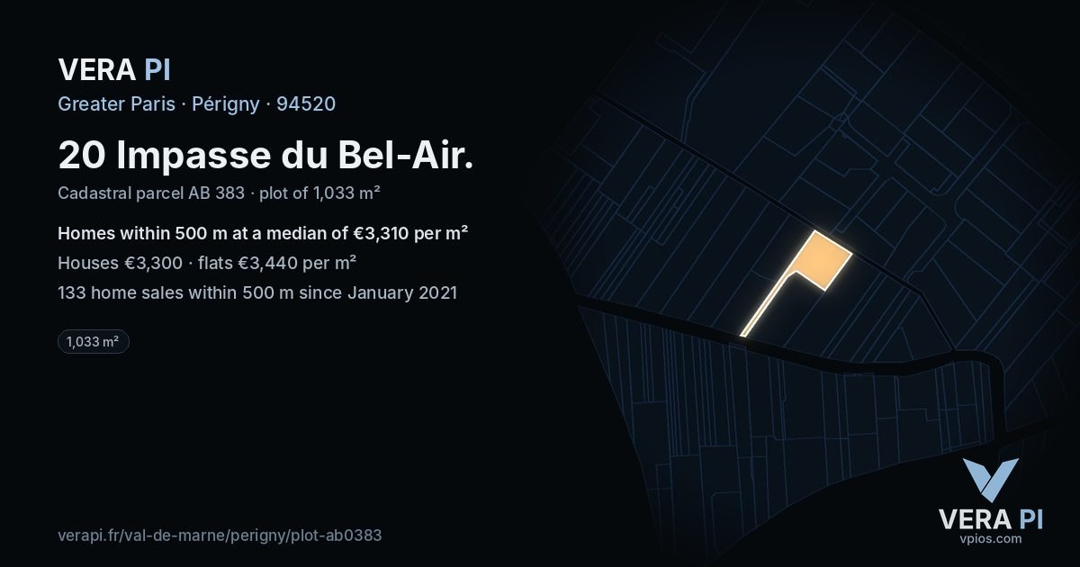 20 Impasse du Bel-Air, Périgny at night – the plot lit, the parcels around coloured by the prices near them