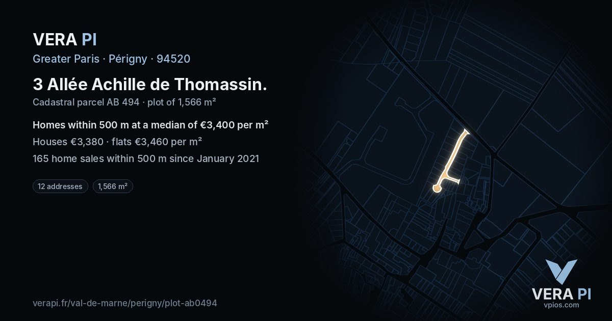 3 Allée Achille de Thomassin, Périgny at night – the plot lit, the parcels around coloured by the prices near them