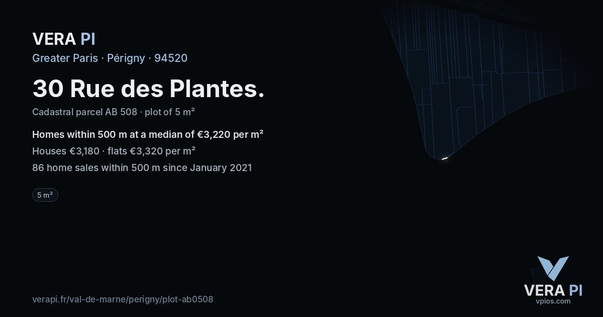 30 Rue des Plantes, Périgny at night – the plot lit, the parcels around coloured by the prices near them