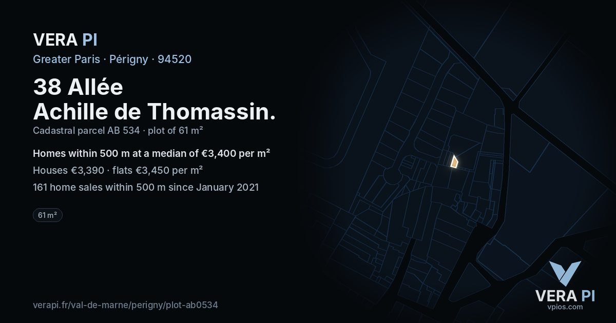 38 Allée Achille de Thomassin, Périgny at night – the plot lit, the parcels around coloured by the prices near them