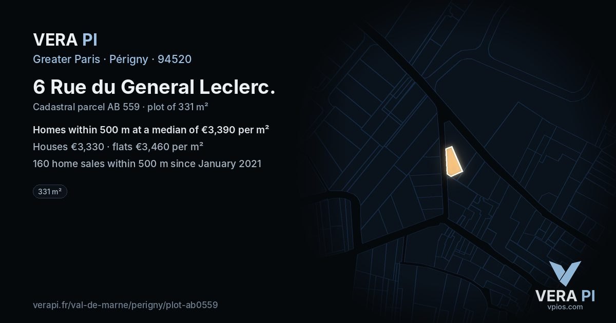 6 Rue du General Leclerc, Périgny at night – the plot lit, the parcels around coloured by the prices near them