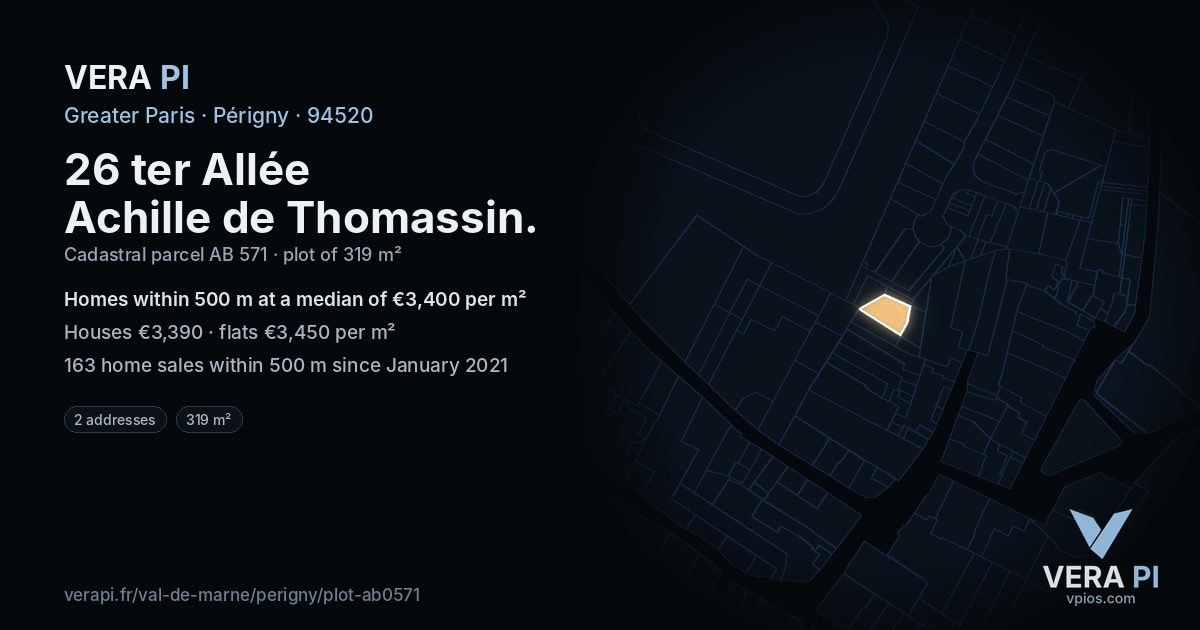 26 ter Allée Achille de Thomassin, Périgny at night – the plot lit, the parcels around coloured by the prices near them