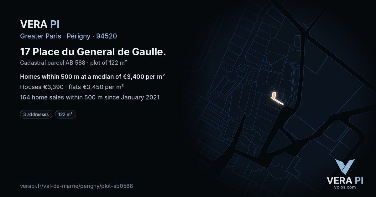 17 Place du General de Gaulle, Périgny at night – the plot lit, the parcels around coloured by the prices near them