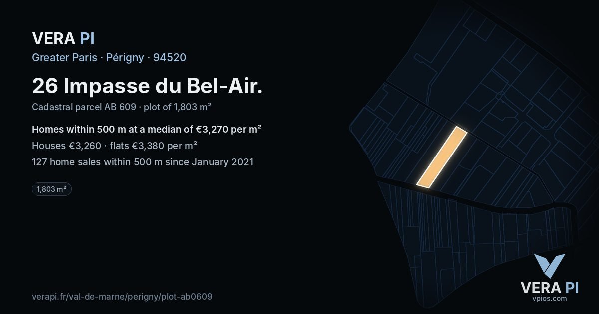26 Impasse du Bel-Air, Périgny at night – the plot lit, the parcels around coloured by the prices near them