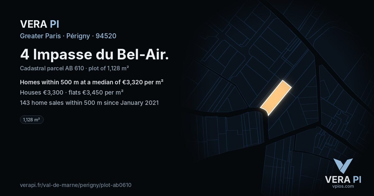 4 Impasse du Bel-Air, Périgny at night – the plot lit, the parcels around coloured by the prices near them