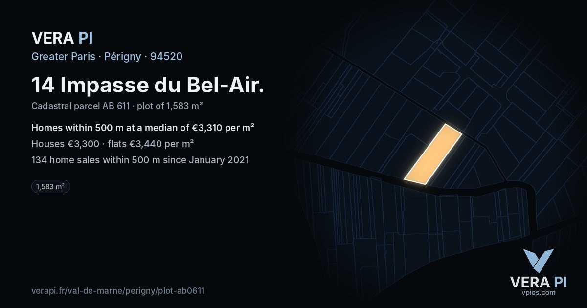 14 Impasse du Bel-Air, Périgny at night – the plot lit, the parcels around coloured by the prices near them