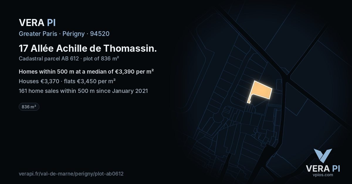 17 Allée Achille de Thomassin, Périgny at night – the plot lit, the parcels around coloured by the prices near them