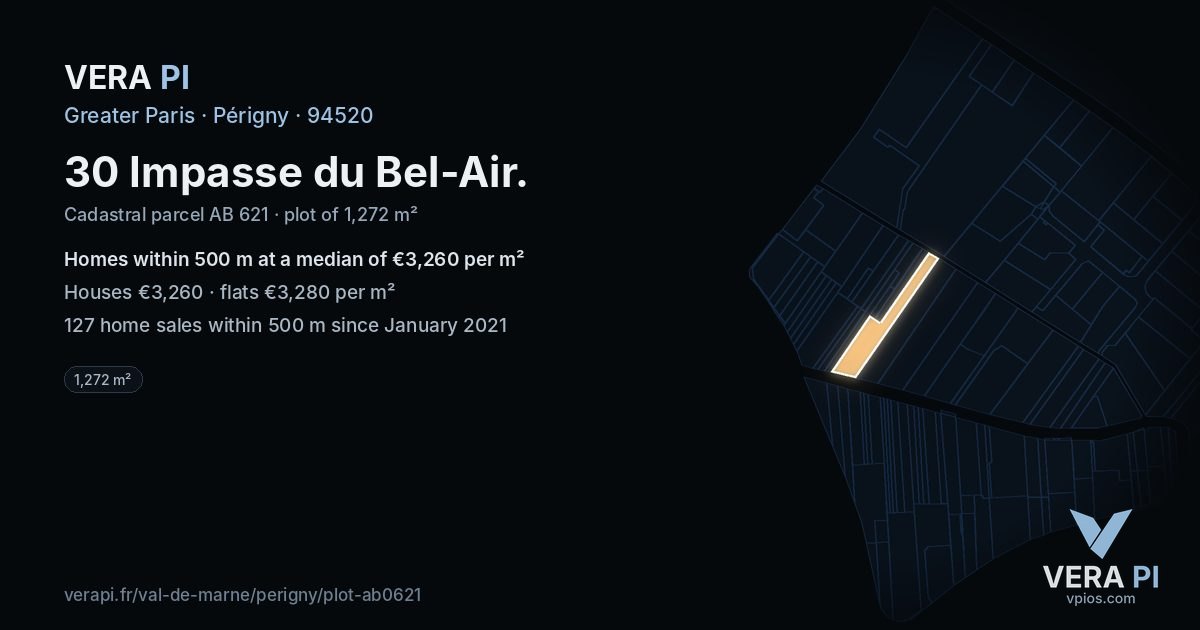30 Impasse du Bel-Air, Périgny at night – the plot lit, the parcels around coloured by the prices near them