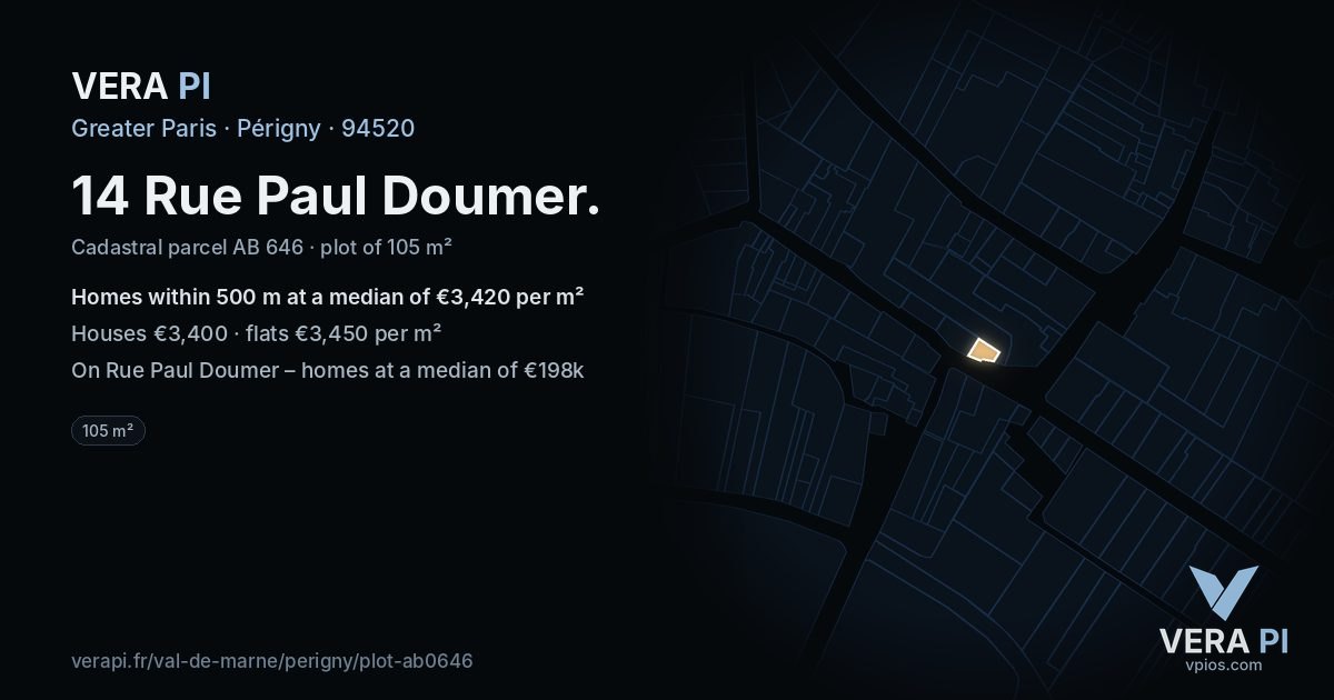 14 Rue Paul Doumer, Périgny at night – the plot lit, the parcels around coloured by the prices near them