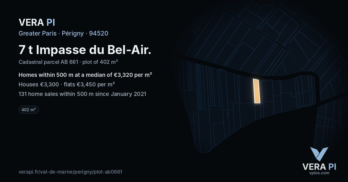 7 t Impasse du Bel-Air, Périgny at night – the plot lit, the parcels around coloured by the prices near them
