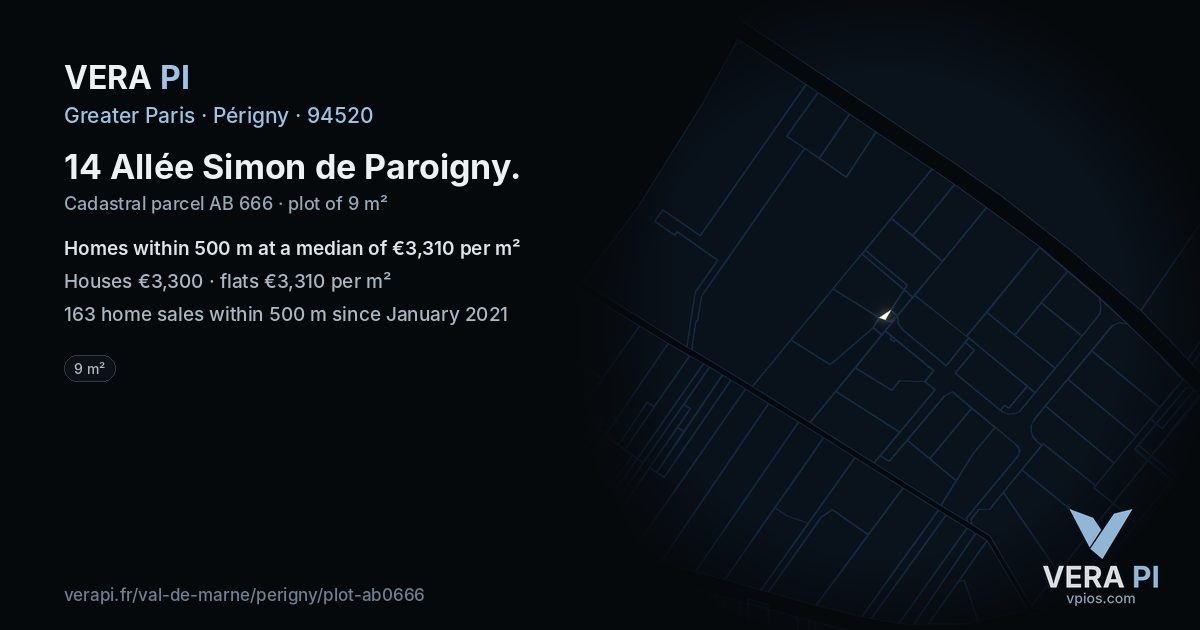 14 Allée Simon de Paroigny, Périgny at night – the plot lit, the parcels around coloured by the prices near them