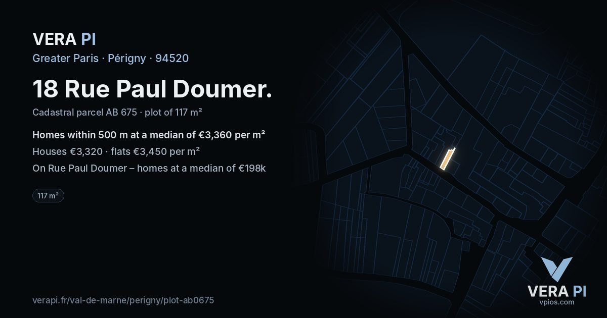18 Rue Paul Doumer, Périgny at night – the plot lit, the parcels around coloured by the prices near them