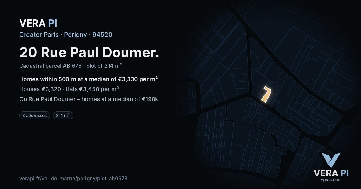 20 Rue Paul Doumer, Périgny at night – the plot lit, the parcels around coloured by the prices near them