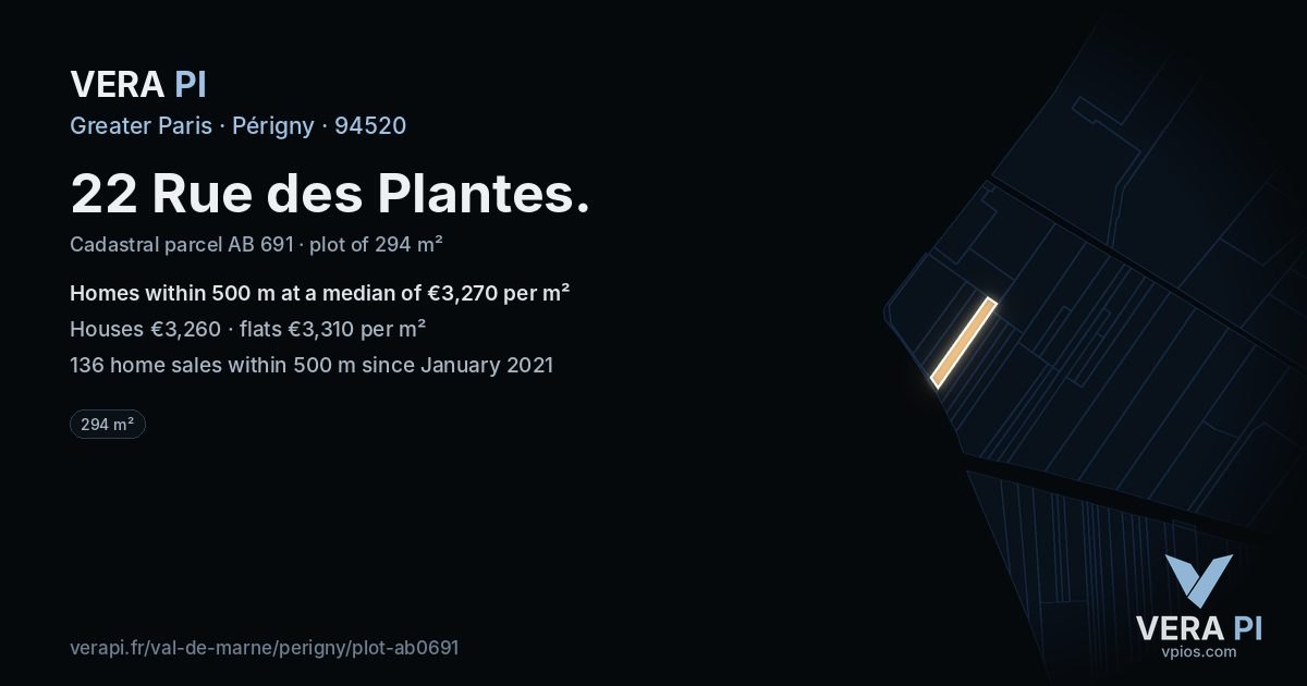 22 Rue des Plantes, Périgny at night – the plot lit, the parcels around coloured by the prices near them