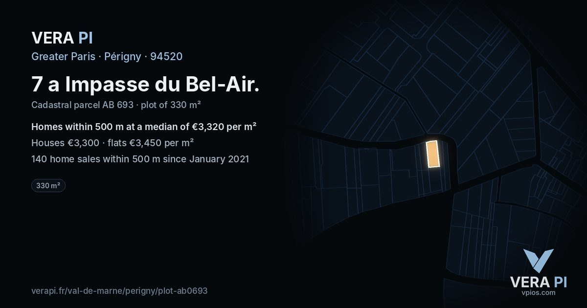 7 a Impasse du Bel-Air, Périgny at night – the plot lit, the parcels around coloured by the prices near them