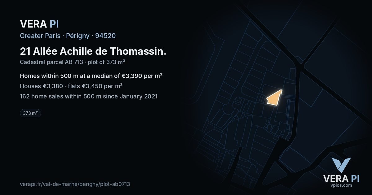 21 Allée Achille de Thomassin, Périgny at night – the plot lit, the parcels around coloured by the prices near them