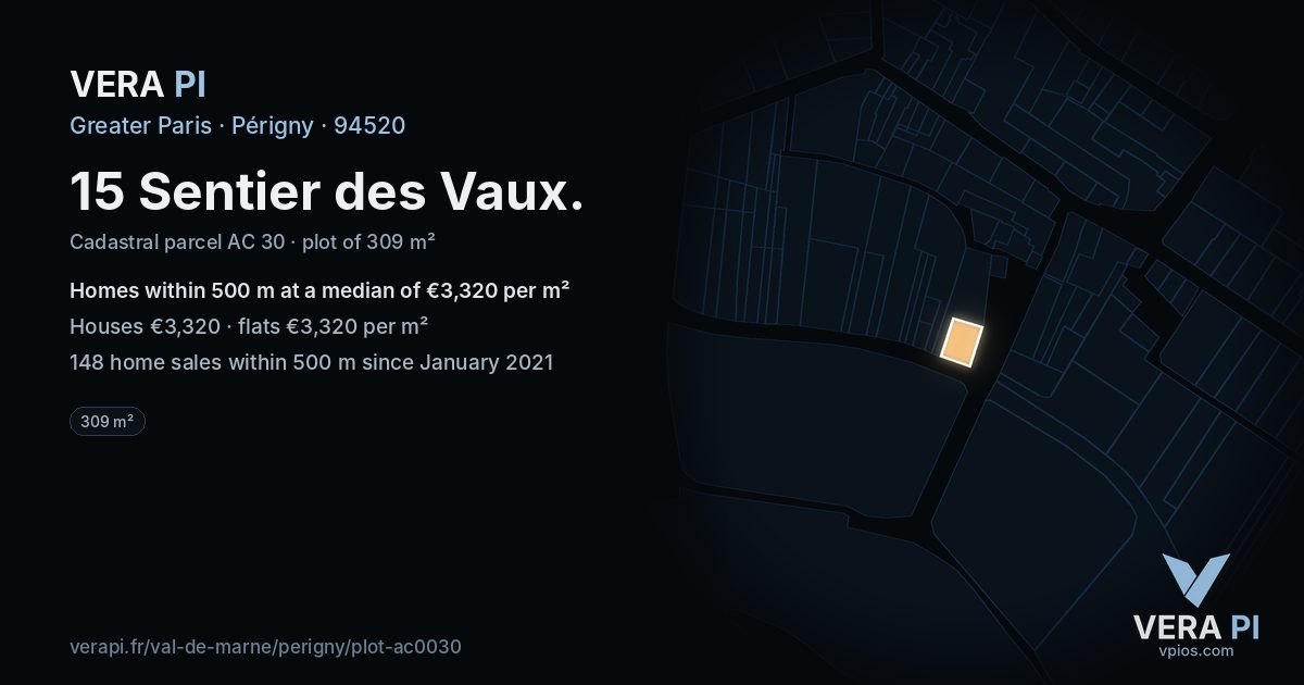 15 Sentier des Vaux, Périgny at night – the plot lit, the parcels around coloured by the prices near them