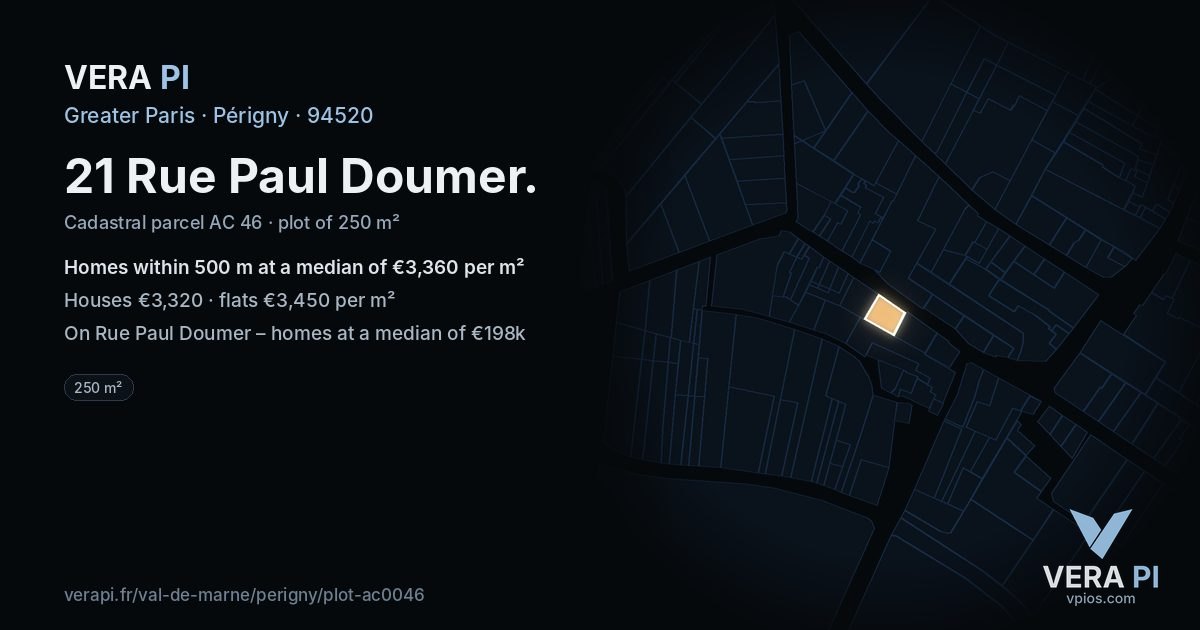 21 Rue Paul Doumer, Périgny at night – the plot lit, the parcels around coloured by the prices near them
