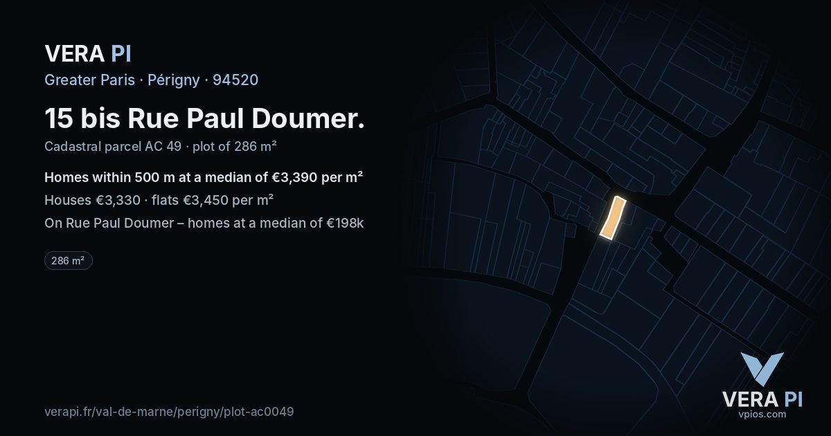 15 bis Rue Paul Doumer, Périgny at night – the plot lit, the parcels around coloured by the prices near them