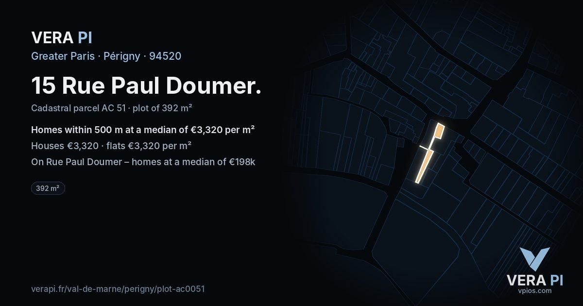15 Rue Paul Doumer, Périgny at night – the plot lit, the parcels around coloured by the prices near them