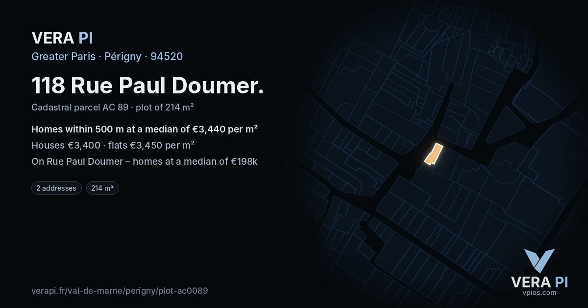 118 Rue Paul Doumer, Périgny at night – the plot lit, the parcels around coloured by the prices near them