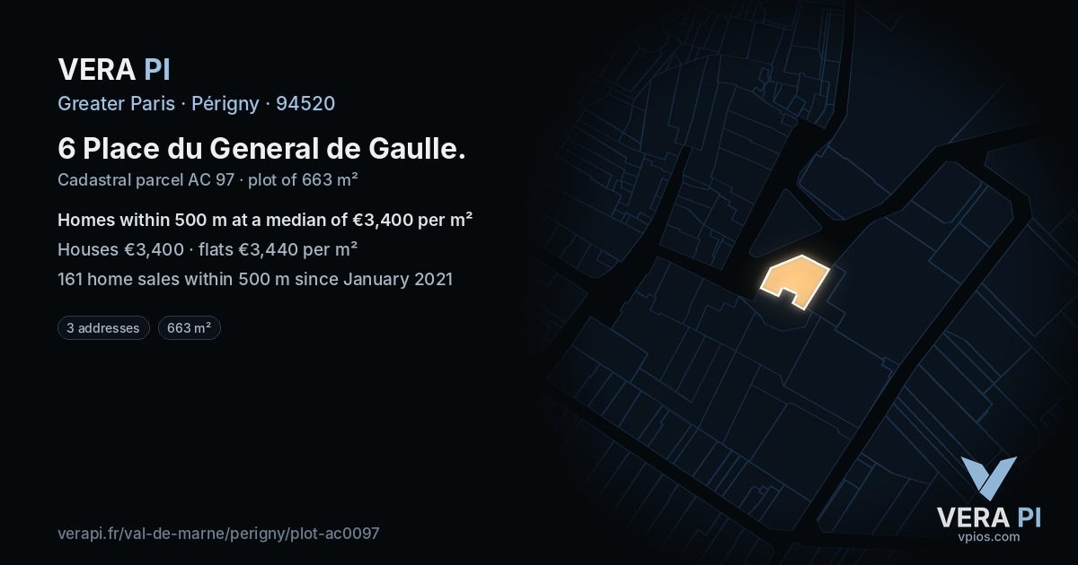 6 Place du General de Gaulle, Périgny at night – the plot lit, the parcels around coloured by the prices near them