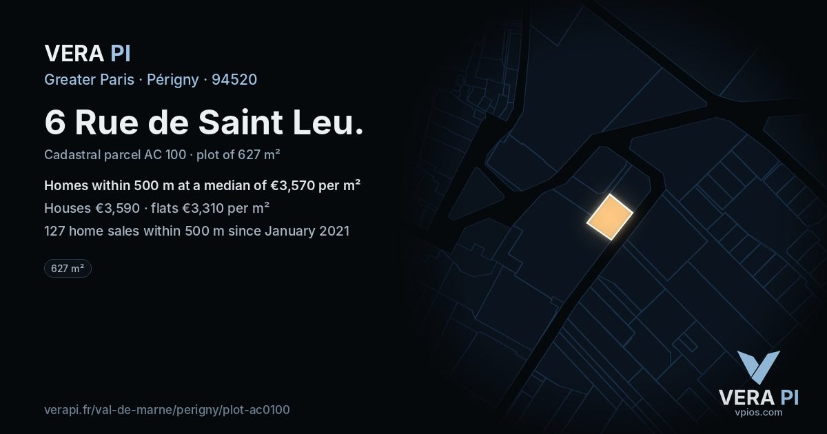 6 Rue de Saint Leu, Périgny at night – the plot lit, the parcels around coloured by the prices near them