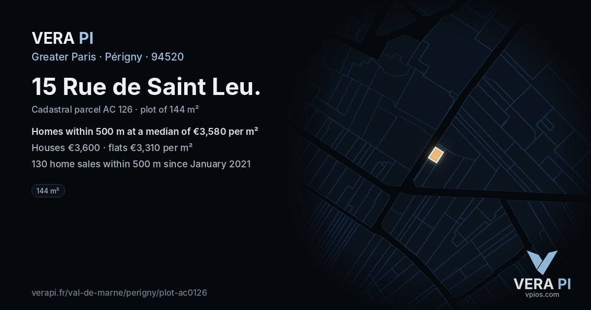 15 Rue de Saint Leu, Périgny at night – the plot lit, the parcels around coloured by the prices near them