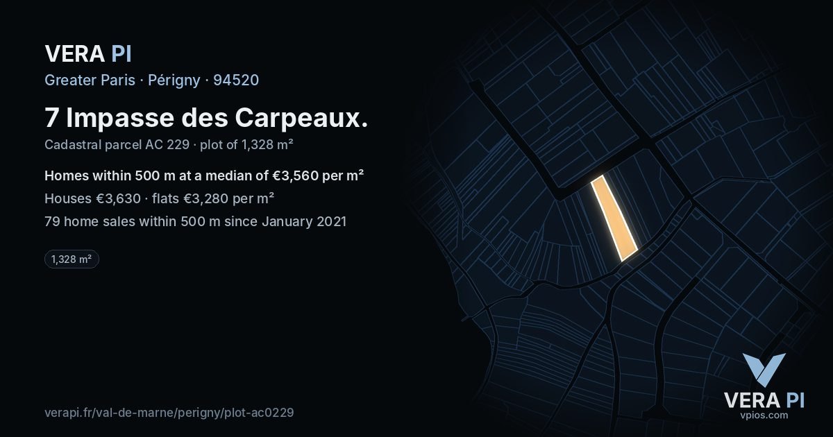 7 Impasse des Carpeaux, Périgny at night – the plot lit, the parcels around coloured by the prices near them