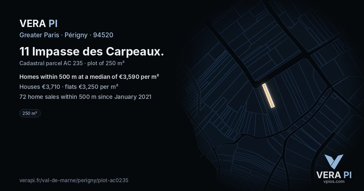 11 Impasse des Carpeaux, Périgny at night – the plot lit, the parcels around coloured by the prices near them