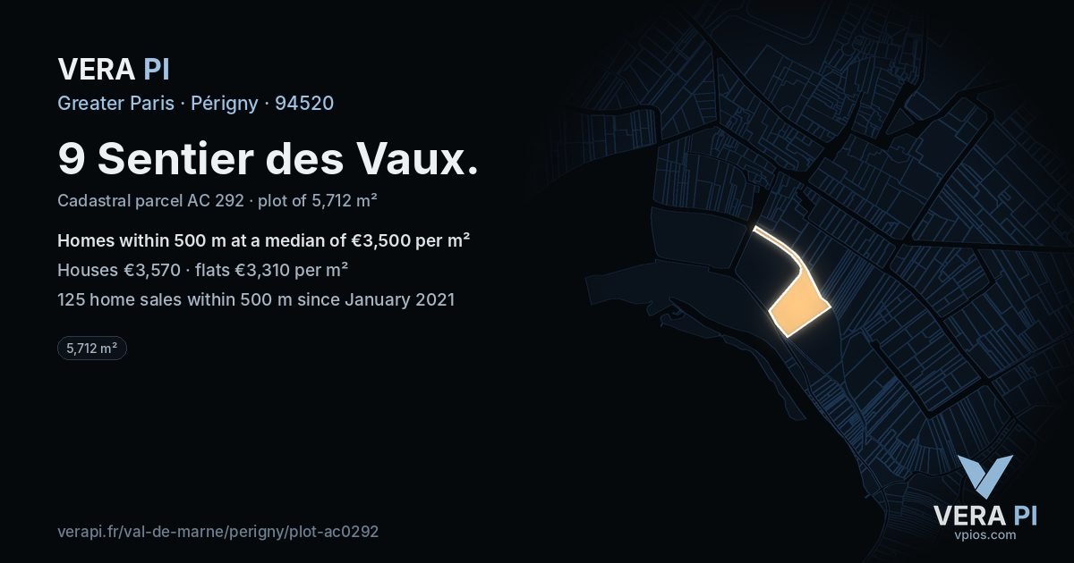 9 Sentier des Vaux, Périgny at night – the plot lit, the parcels around coloured by the prices near them