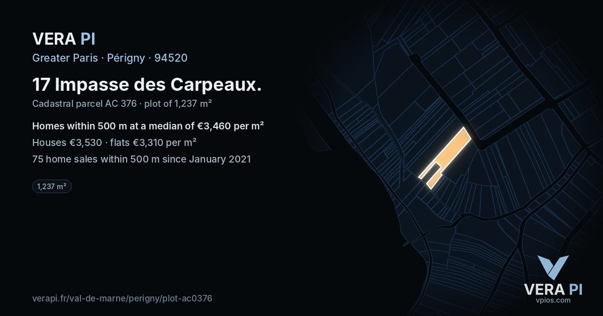 17 Impasse des Carpeaux, Périgny at night – the plot lit, the parcels around coloured by the prices near them