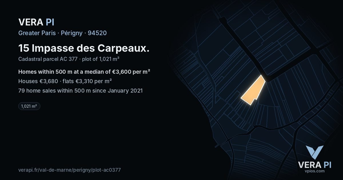 15 Impasse des Carpeaux, Périgny at night – the plot lit, the parcels around coloured by the prices near them