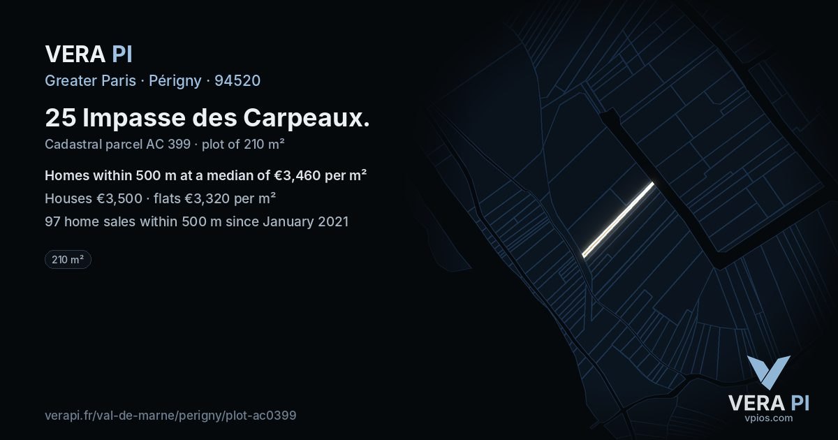 25 Impasse des Carpeaux, Périgny at night – the plot lit, the parcels around coloured by the prices near them