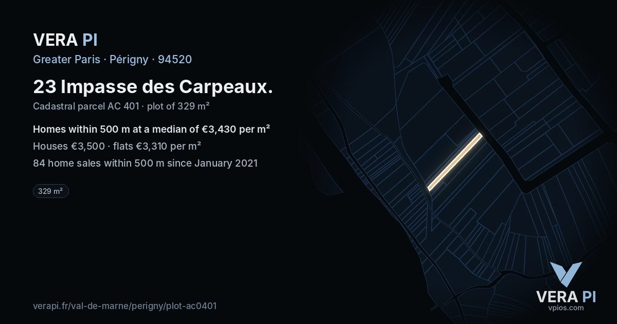 23 Impasse des Carpeaux, Périgny at night – the plot lit, the parcels around coloured by the prices near them
