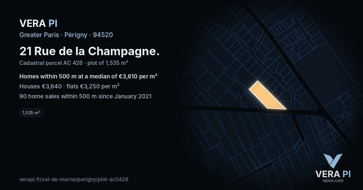 21 Rue de la Champagne, Périgny at night – the plot lit, the parcels around coloured by the prices near them