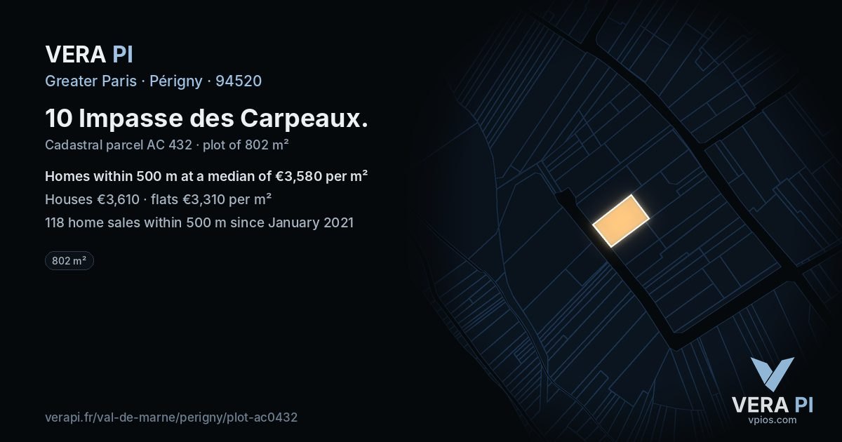 10 Impasse des Carpeaux, Périgny at night – the plot lit, the parcels around coloured by the prices near them