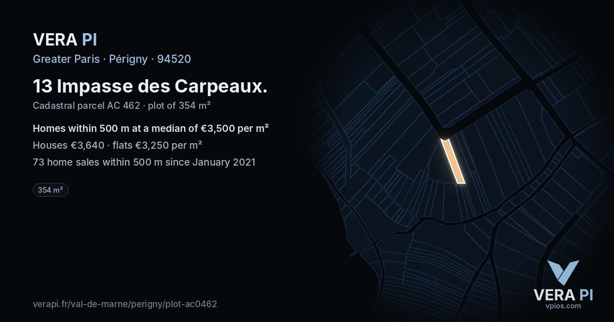 13 Impasse des Carpeaux, Périgny at night – the plot lit, the parcels around coloured by the prices near them