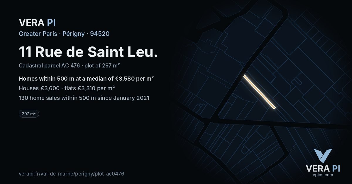 11 Rue de Saint Leu, Périgny at night – the plot lit, the parcels around coloured by the prices near them
