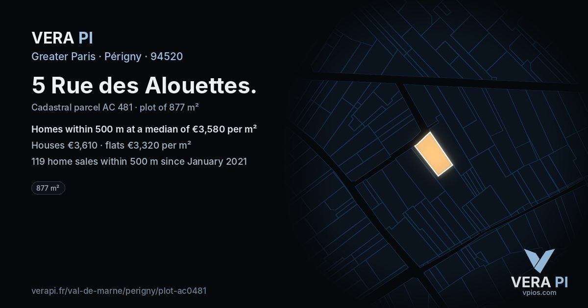 5 Rue des Alouettes, Périgny at night – the plot lit, the parcels around coloured by the prices near them