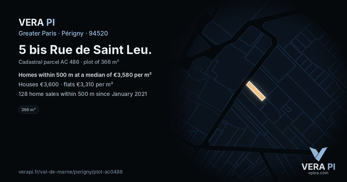 5 bis Rue de Saint Leu, Périgny at night – the plot lit, the parcels around coloured by the prices near them