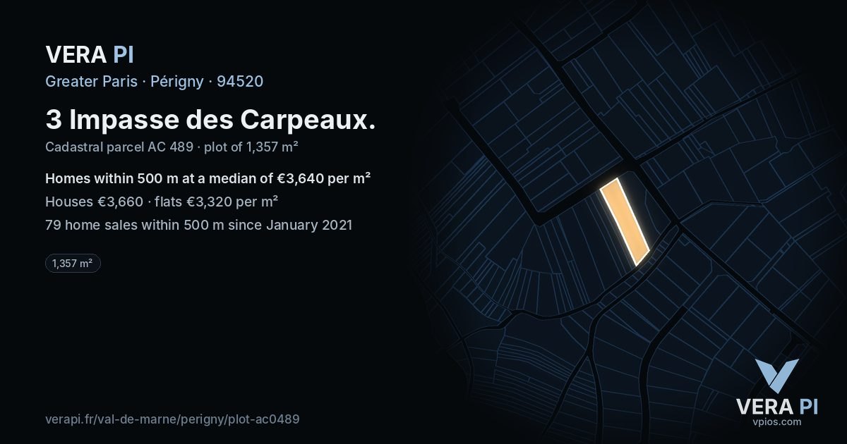 3 Impasse des Carpeaux, Périgny at night – the plot lit, the parcels around coloured by the prices near them