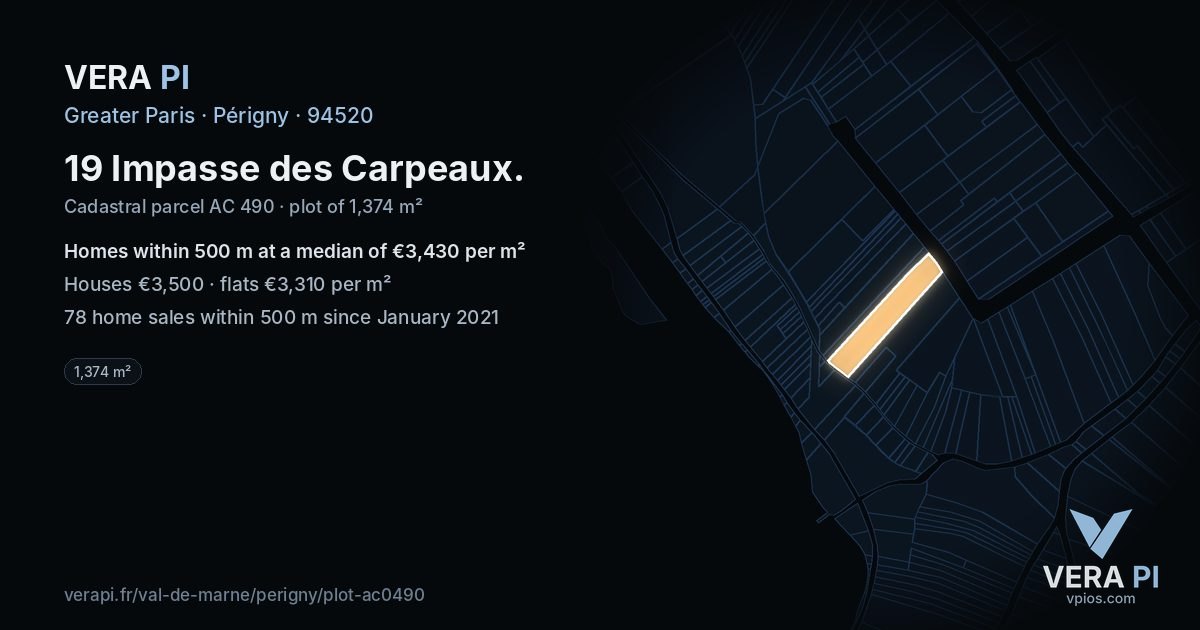 19 Impasse des Carpeaux, Périgny at night – the plot lit, the parcels around coloured by the prices near them