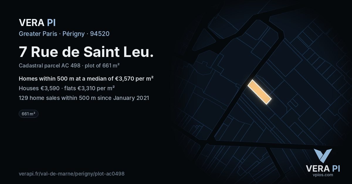 7 Rue de Saint Leu, Périgny at night – the plot lit, the parcels around coloured by the prices near them